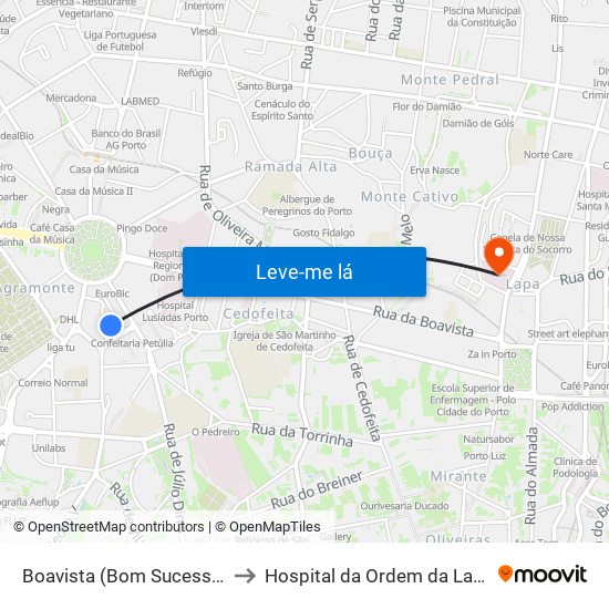 Boavista (Bom Sucesso) to Hospital da Ordem da Lapa map