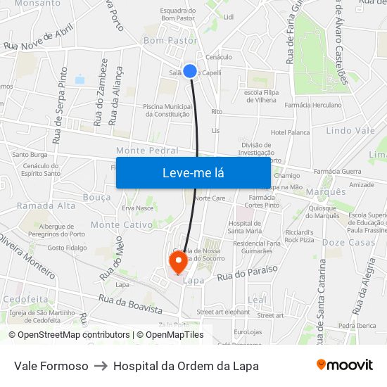 Vale Formoso to Hospital da Ordem da Lapa map