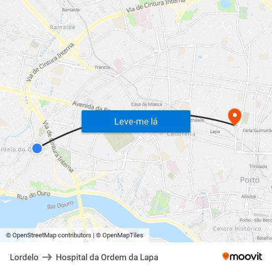Lordelo to Hospital da Ordem da Lapa map