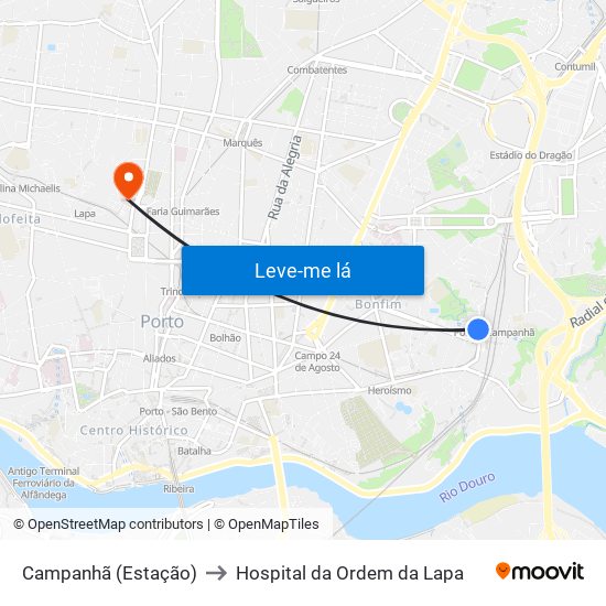 Campanhã (Estação) to Hospital da Ordem da Lapa map