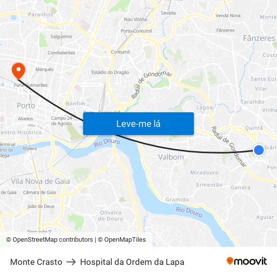 Monte Crasto to Hospital da Ordem da Lapa map