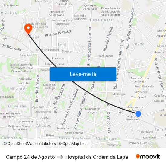 Campo 24 de Agosto to Hospital da Ordem da Lapa map