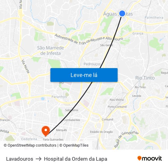 Lavadouros to Hospital da Ordem da Lapa map