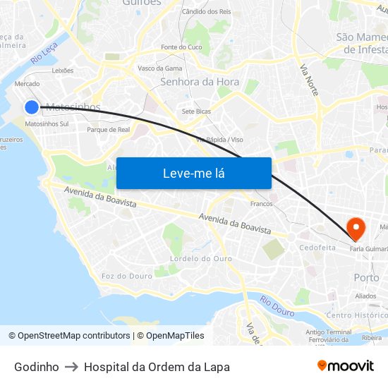 Godinho to Hospital da Ordem da Lapa map