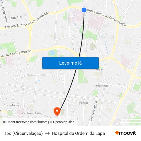 Ipo (Circunvalação) to Hospital da Ordem da Lapa map