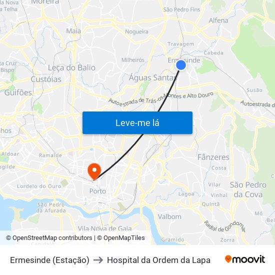 Ermesinde (Estação) to Hospital da Ordem da Lapa map