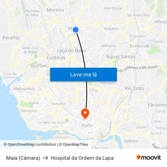 Maia (Câmara) to Hospital da Ordem da Lapa map