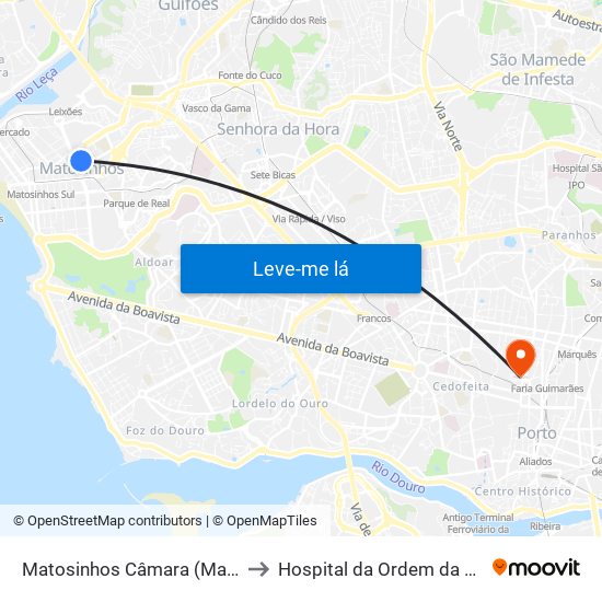 Matosinhos Câmara (Matc1) to Hospital da Ordem da Lapa map