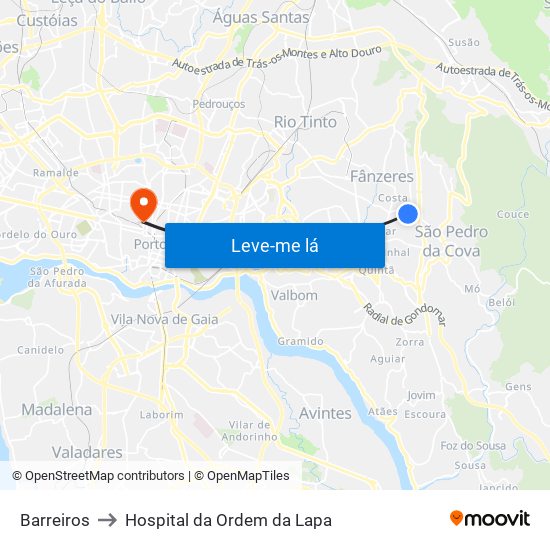 Barreiros to Hospital da Ordem da Lapa map