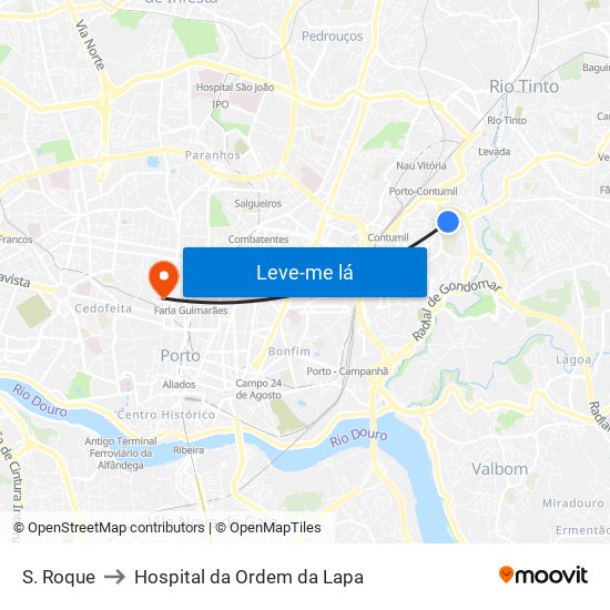 S. Roque to Hospital da Ordem da Lapa map