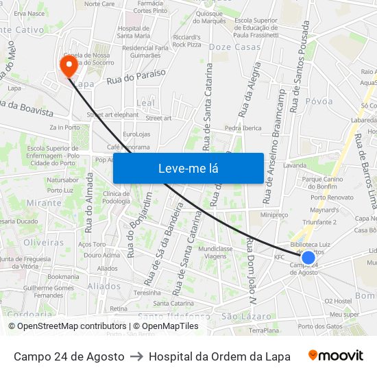 Campo 24 de Agosto to Hospital da Ordem da Lapa map