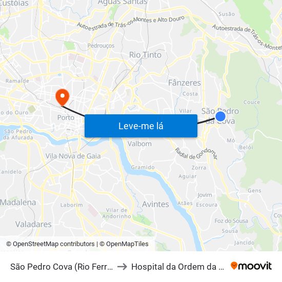 São Pedro Cova (Rio Ferreira) to Hospital da Ordem da Lapa map