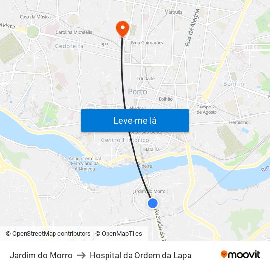 Jardim do Morro to Hospital da Ordem da Lapa map