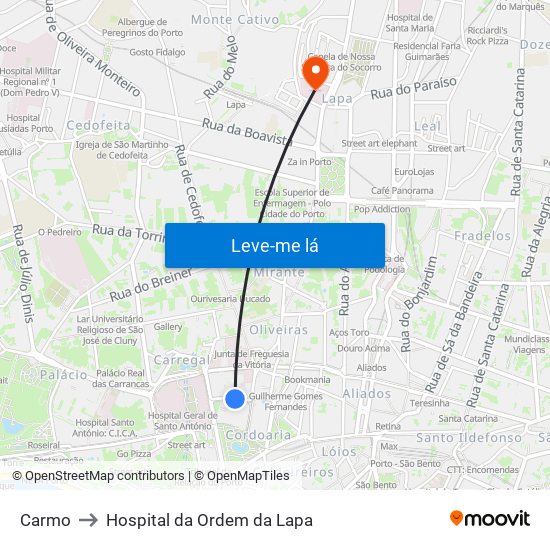 Carmo to Hospital da Ordem da Lapa map