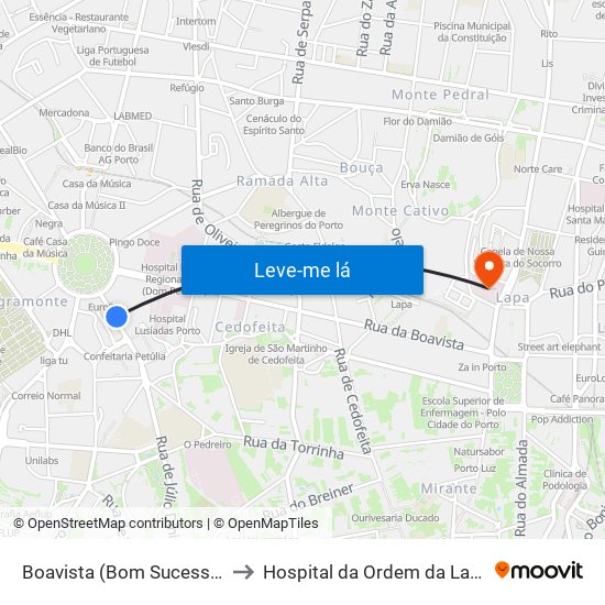 Boavista (Bom Sucesso) to Hospital da Ordem da Lapa map