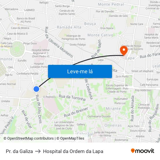 Pr. da Galiza to Hospital da Ordem da Lapa map