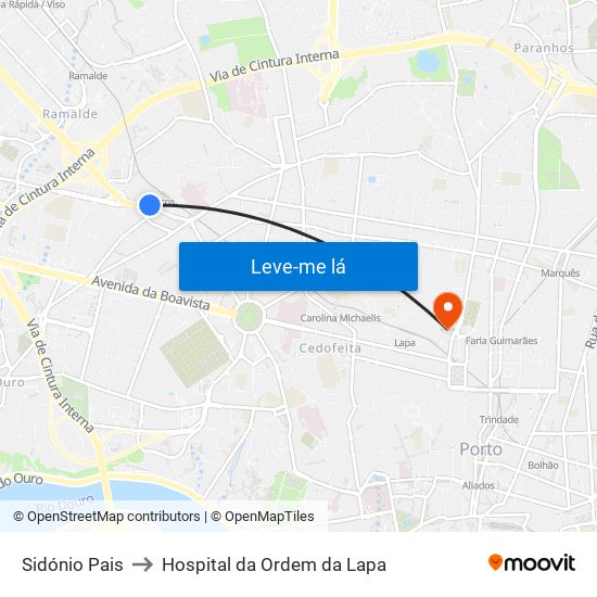 Sidónio Pais to Hospital da Ordem da Lapa map