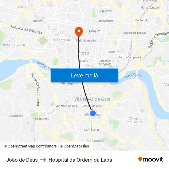 João de Deus to Hospital da Ordem da Lapa map