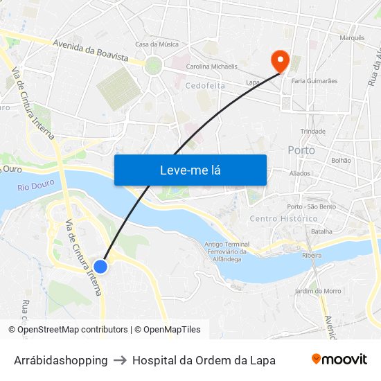 Arrábidashopping to Hospital da Ordem da Lapa map