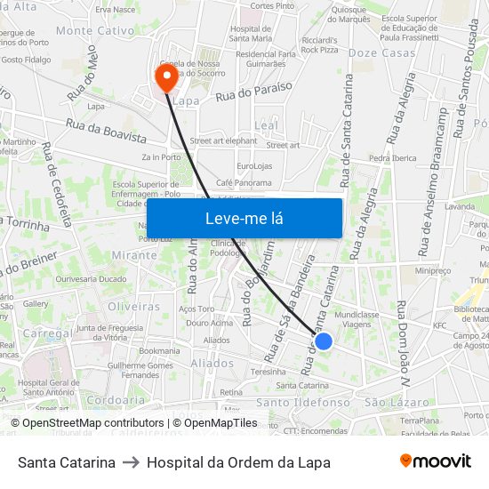 Santa Catarina to Hospital da Ordem da Lapa map