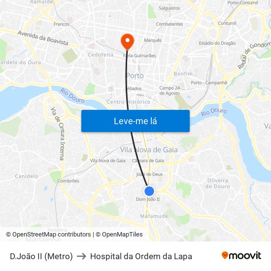 D.João II (Metro) to Hospital da Ordem da Lapa map