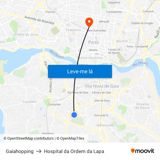 Gaiahopping to Hospital da Ordem da Lapa map