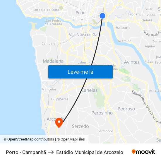 Porto - Campanhã to Estádio Municipal de Arcozelo map