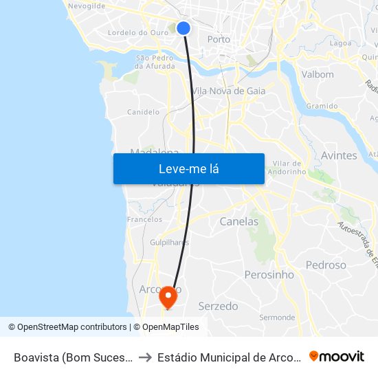 Boavista (Bom Sucesso) to Estádio Municipal de Arcozelo map