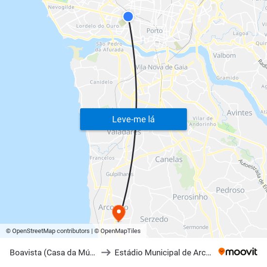 Boavista (Casa da Música) to Estádio Municipal de Arcozelo map