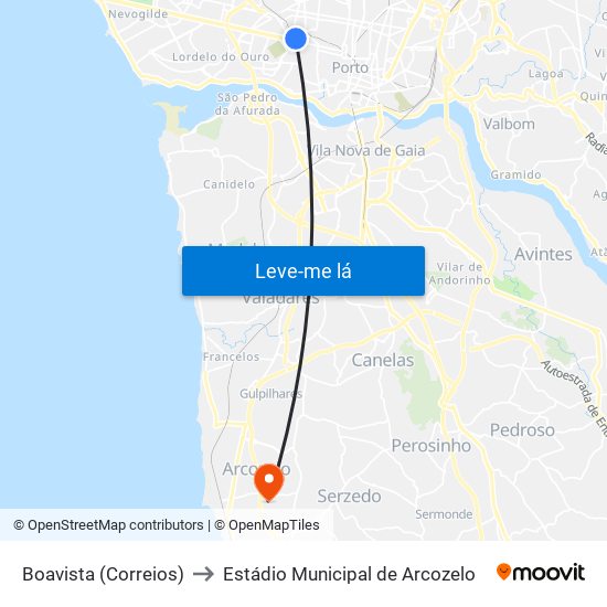 Boavista (Correios) to Estádio Municipal de Arcozelo map