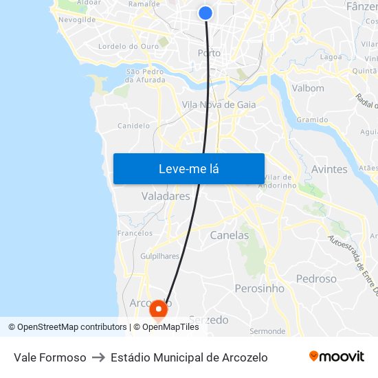 Vale Formoso to Estádio Municipal de Arcozelo map