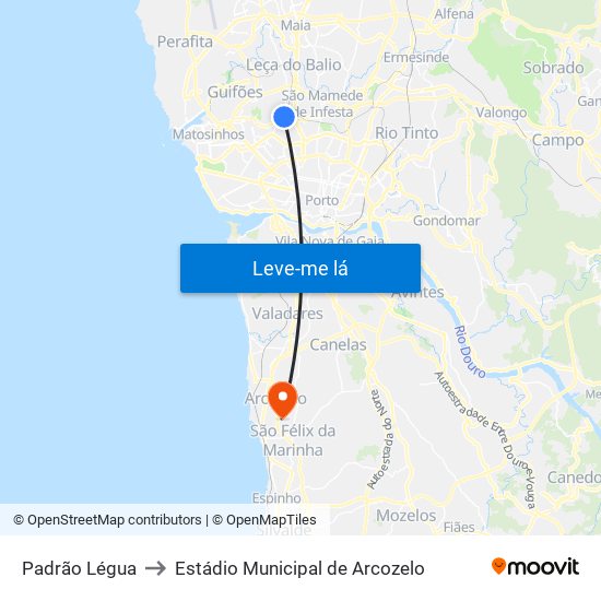 Padrão Légua to Estádio Municipal de Arcozelo map