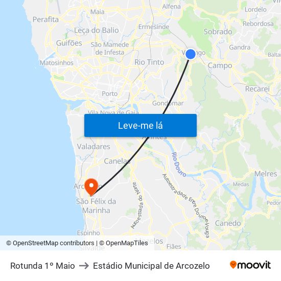 Rotunda 1º Maio to Estádio Municipal de Arcozelo map