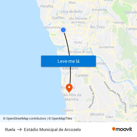 Ruela to Estádio Municipal de Arcozelo map
