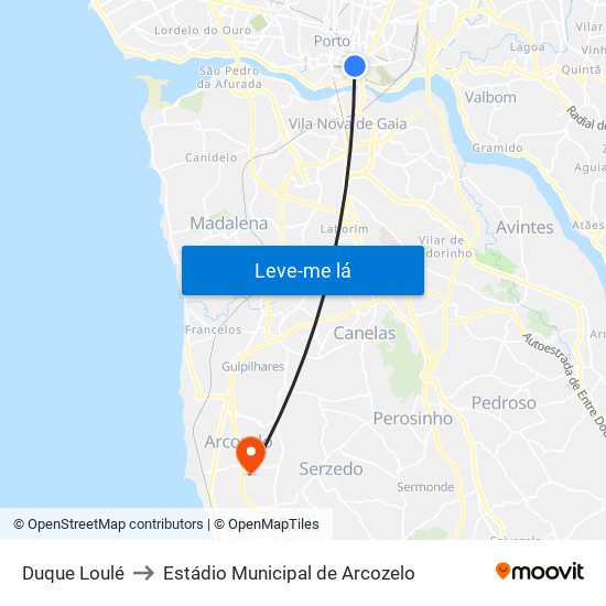 Duque Loulé to Estádio Municipal de Arcozelo map