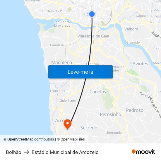 Bolhão to Estádio Municipal de Arcozelo map