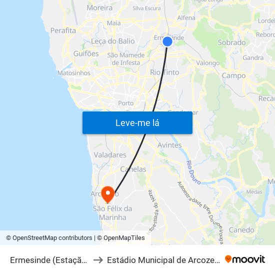 Ermesinde (Estação) to Estádio Municipal de Arcozelo map