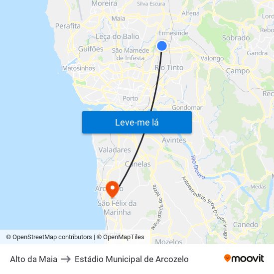 Alto da Maia to Estádio Municipal de Arcozelo map