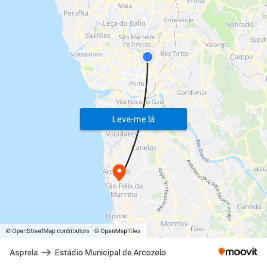 Asprela to Estádio Municipal de Arcozelo map