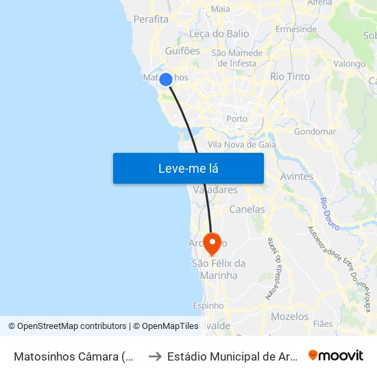 Matosinhos Câmara (Matc1) to Estádio Municipal de Arcozelo map