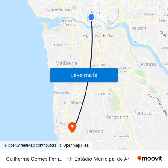 Guilherme Gomes Fernandes to Estádio Municipal de Arcozelo map
