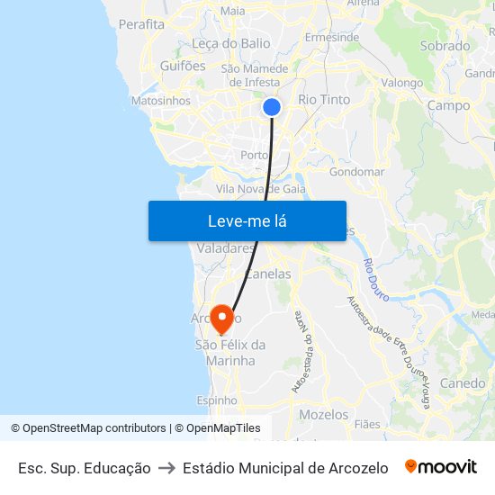 Esc. Sup. Educação to Estádio Municipal de Arcozelo map