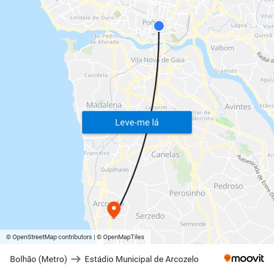 Bolhão (Metro) to Estádio Municipal de Arcozelo map