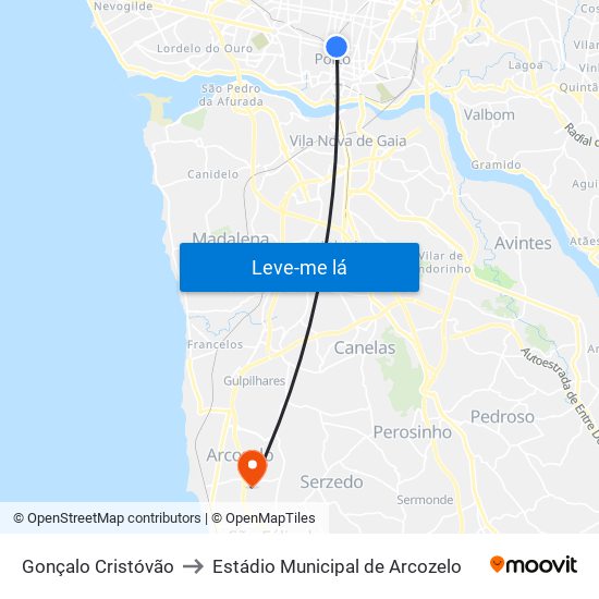 Gonçalo Cristóvão to Estádio Municipal de Arcozelo map