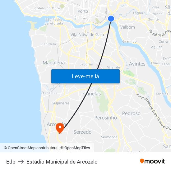 Edp to Estádio Municipal de Arcozelo map