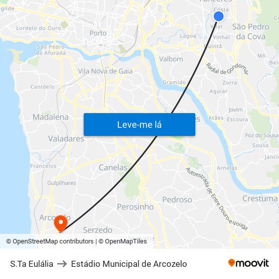 S.Ta Eulália to Estádio Municipal de Arcozelo map