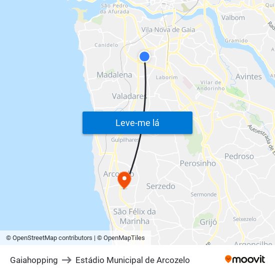 Gaiahopping to Estádio Municipal de Arcozelo map