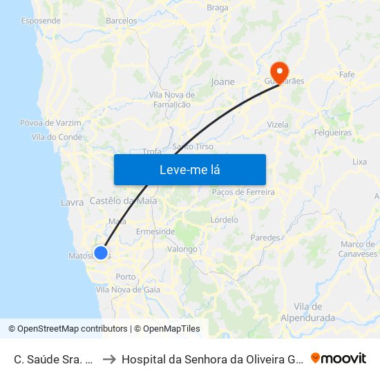 C. Saúde Sra. da Hora to Hospital da Senhora da Oliveira Guimarães, Epe map