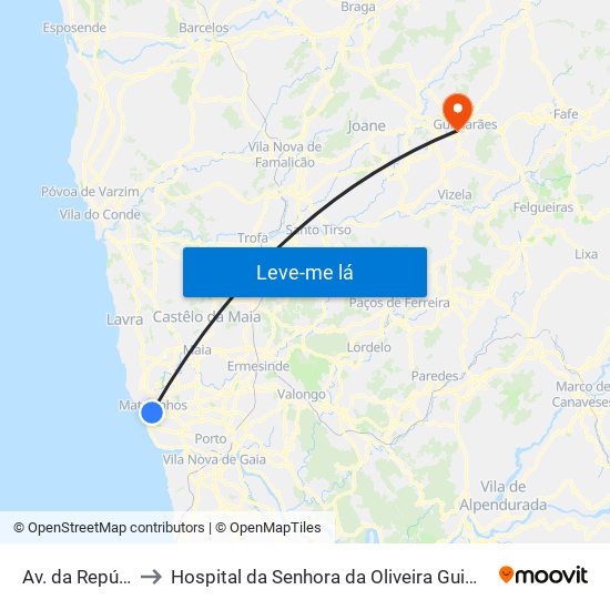 Av. da República to Hospital da Senhora da Oliveira Guimarães, Epe map