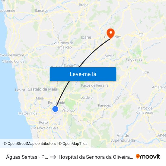 Águas Santas - Palmilheira to Hospital da Senhora da Oliveira Guimarães, Epe map